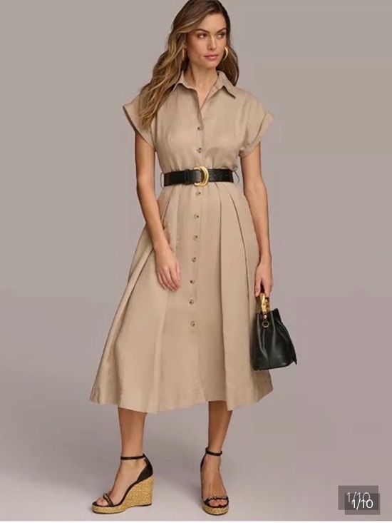 Donna Karan Dresses & Skirts - Button-Front Shirt Dress in Beige